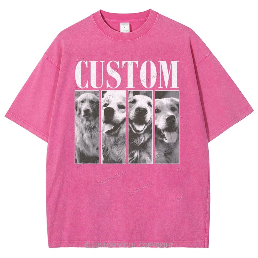Dog Addcustom Four Photos And Title Unisex Fit Washed T-Shirt