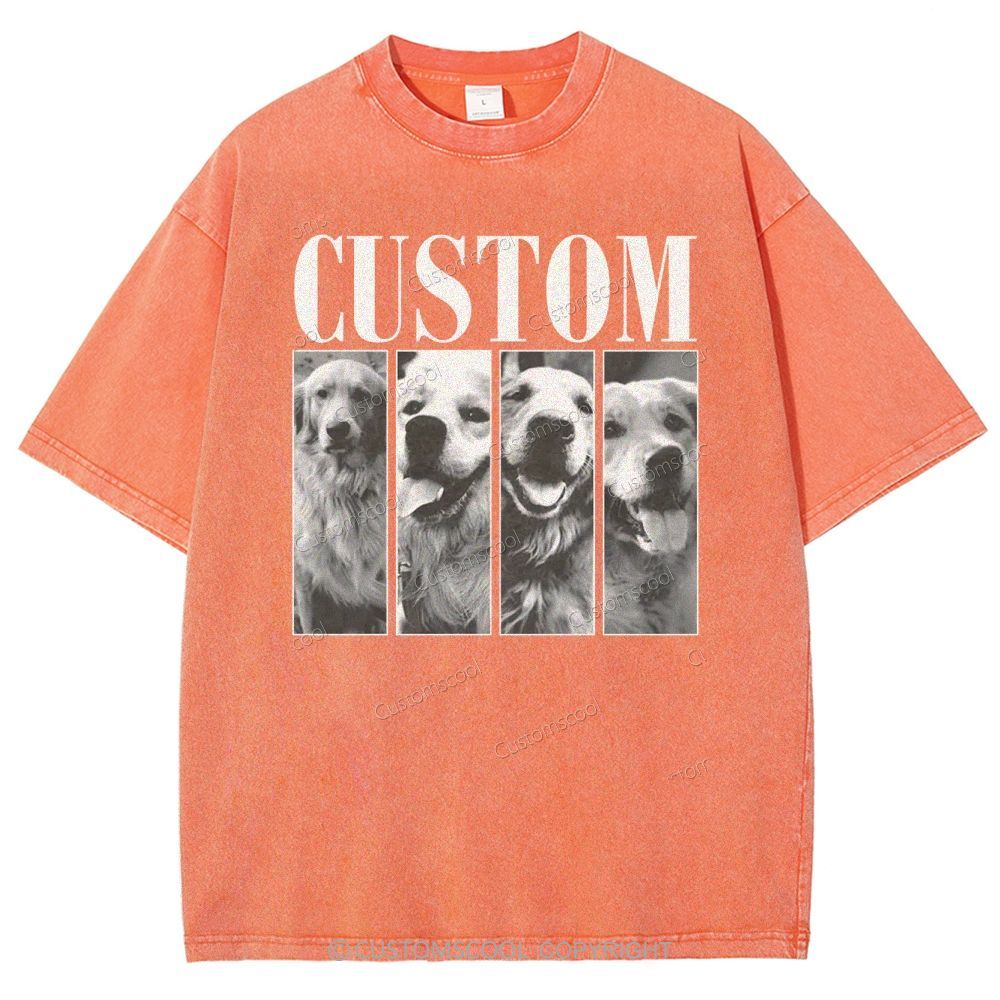 Dog Addcustom Four Photos And Title Unisex Fit Washed T-Shirt