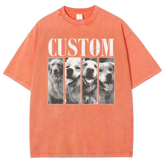 Dog Addcustom Four Photos And Title Unisex Fit Washed T-Shirt
