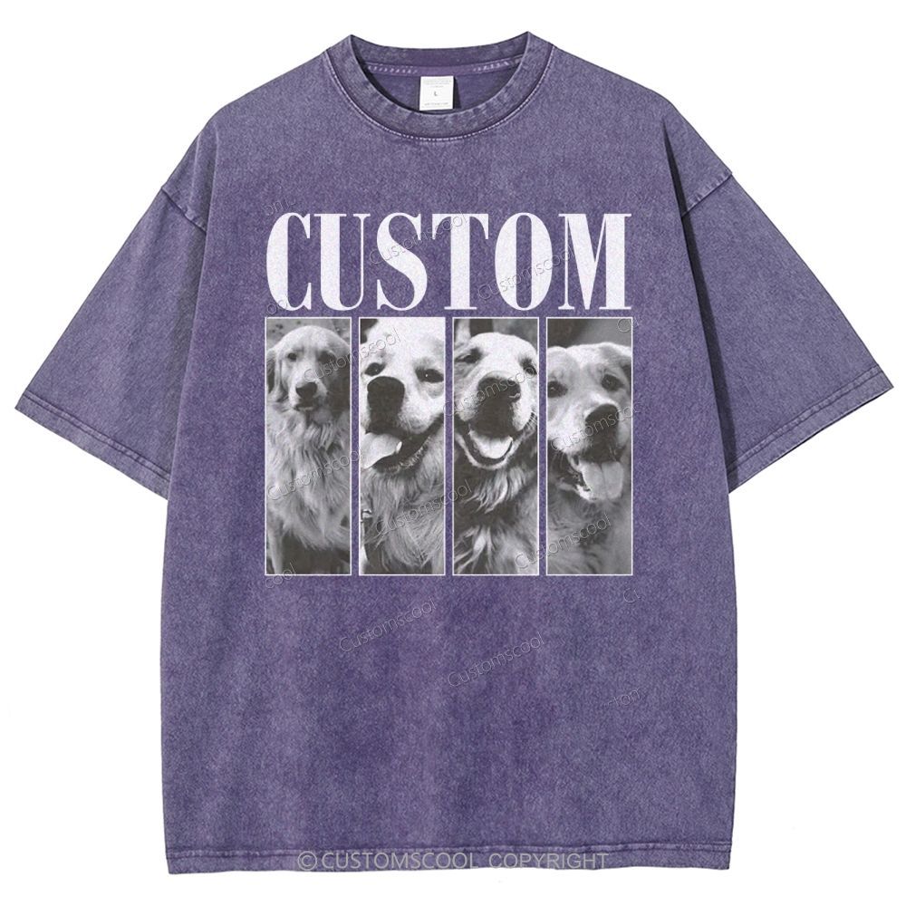 Dog Addcustom Four Photos And Title Unisex Fit Washed T-Shirt