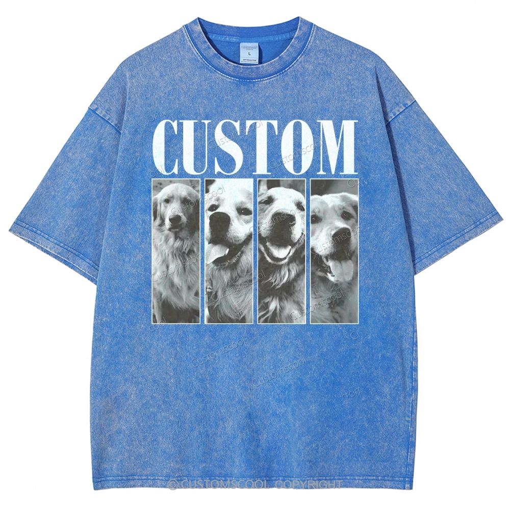 Dog Addcustom Four Photos And Title Unisex Fit Washed T-Shirt