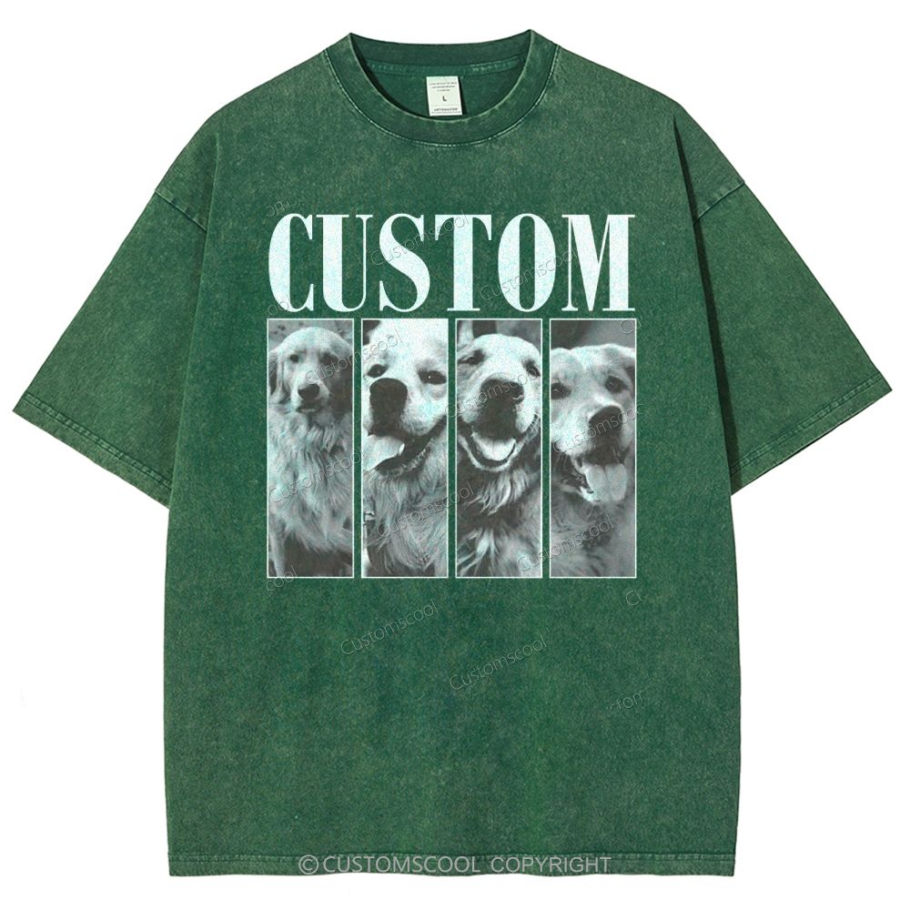 Dog Addcustom Four Photos And Title Unisex Fit Washed T-Shirt