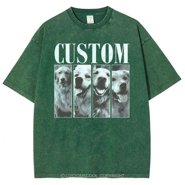 Dog Addcustom Four Photos And Title Unisex Fit Washed T-Shirt