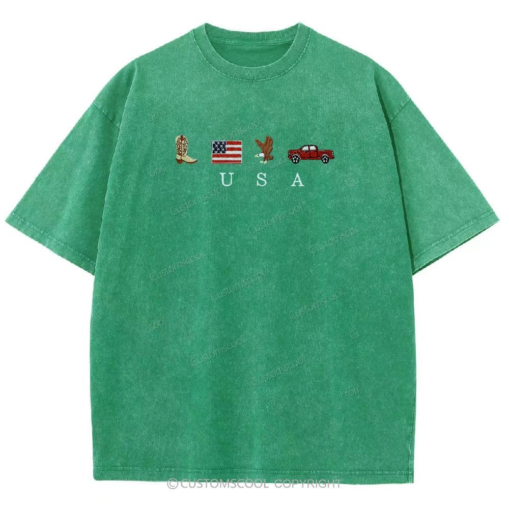USA Embroidered Unisex Fit Washed T-Shirt Customscool