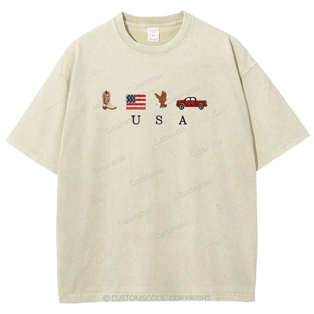 USA Embroidered Unisex Fit Washed T-Shirt Customscool