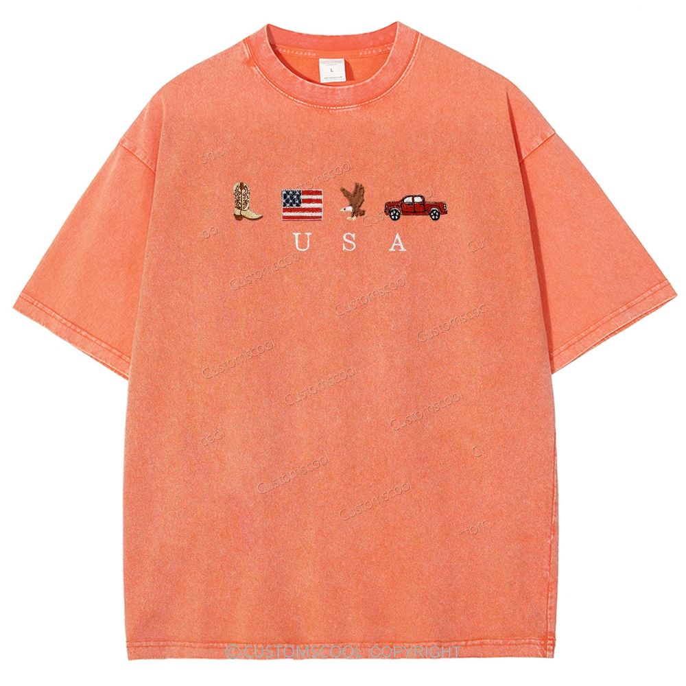USA Embroidered Unisex Fit Washed T-Shirt Customscool