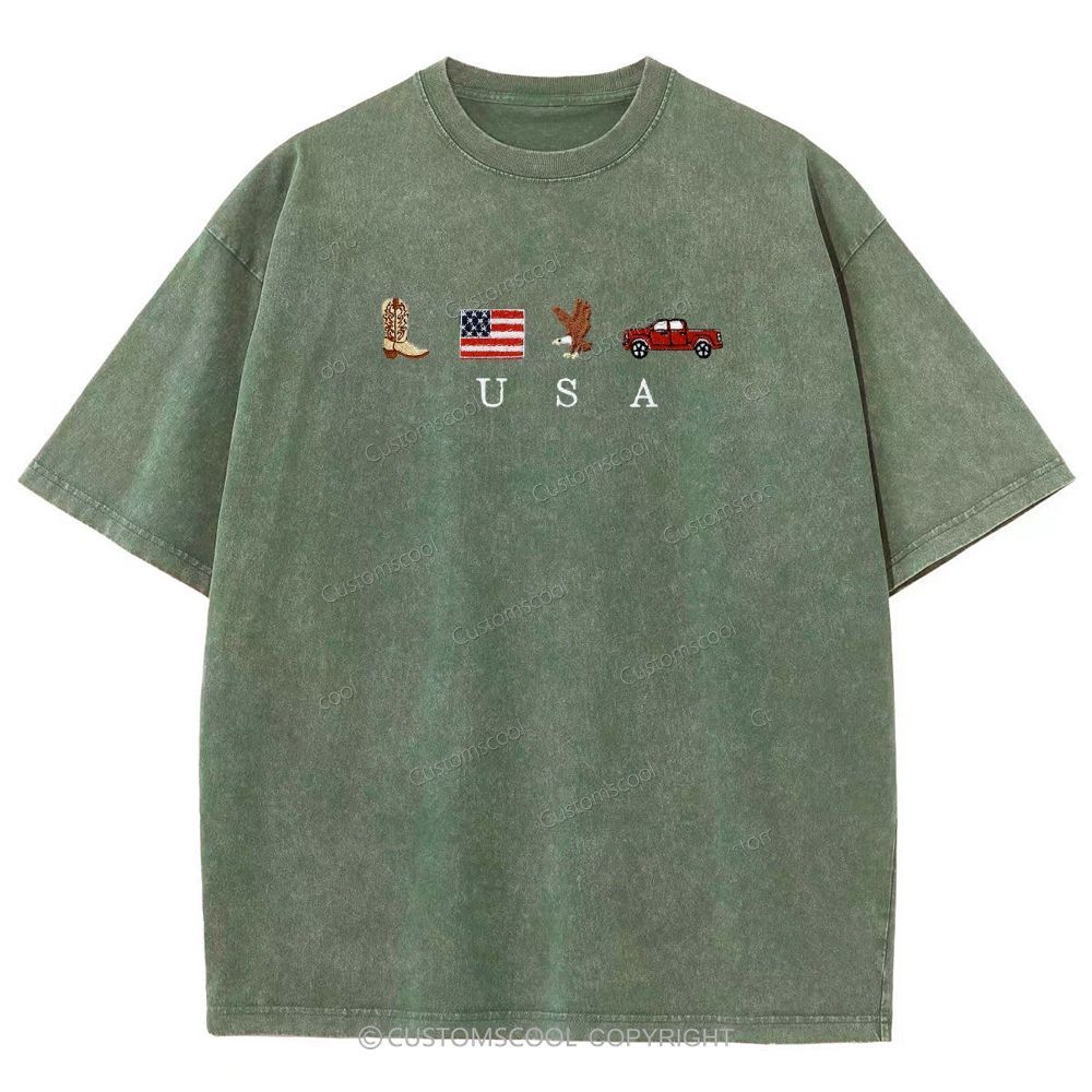 USA Embroidered Unisex Fit Washed T-Shirt Customscool