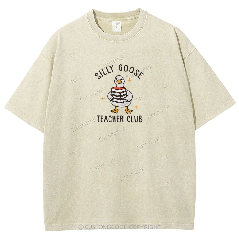 Silly Goose Teacher Club Embroidered Unisex Fit Washed T-Shirt