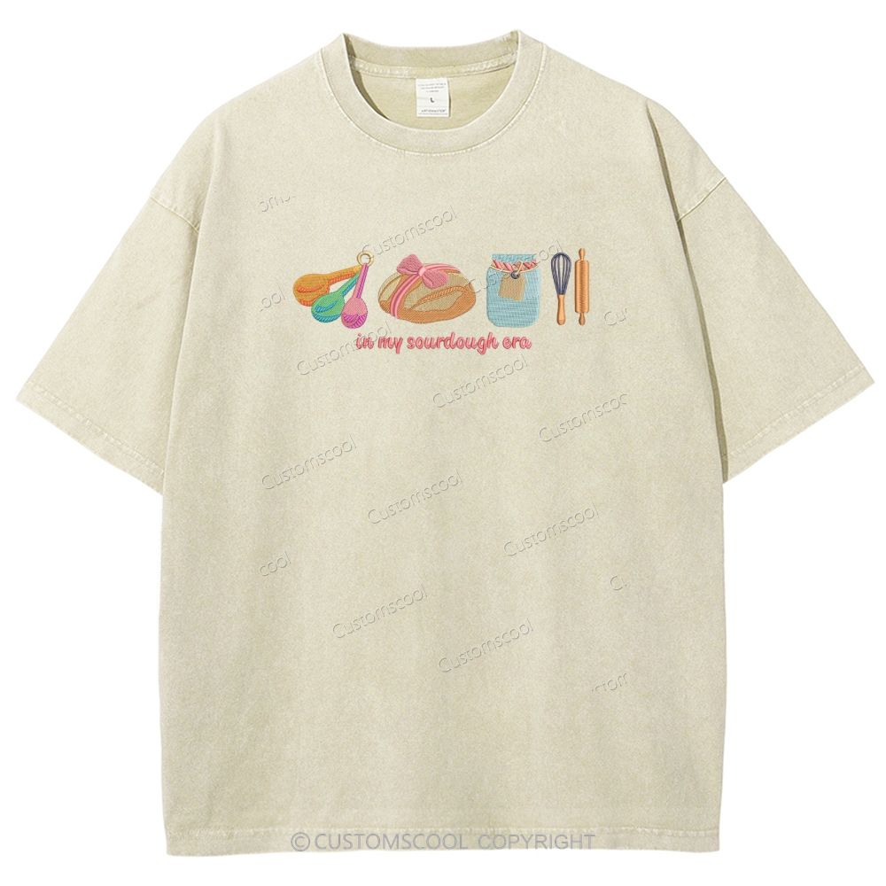 In My Sourdough Era Embroidered Unisex Fit Washed T-Shirt