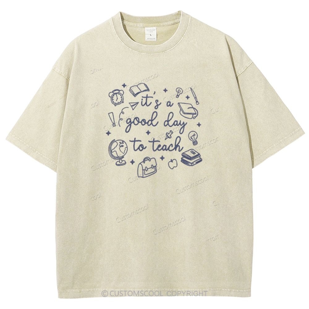 It's A Good Day To Teach Embroidered Unisex Fit Washed T-Shirt
