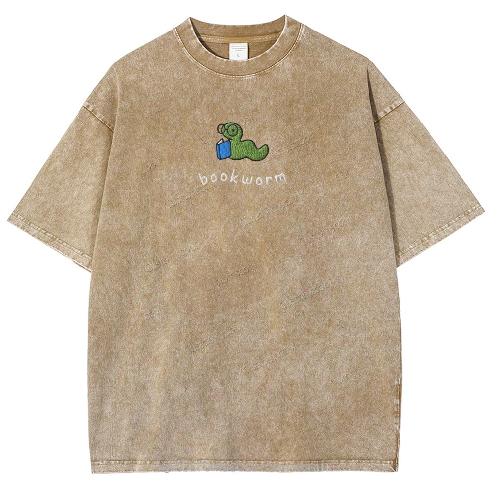 Bookworm Embroidered Unisex Fit Washed T-Shirt