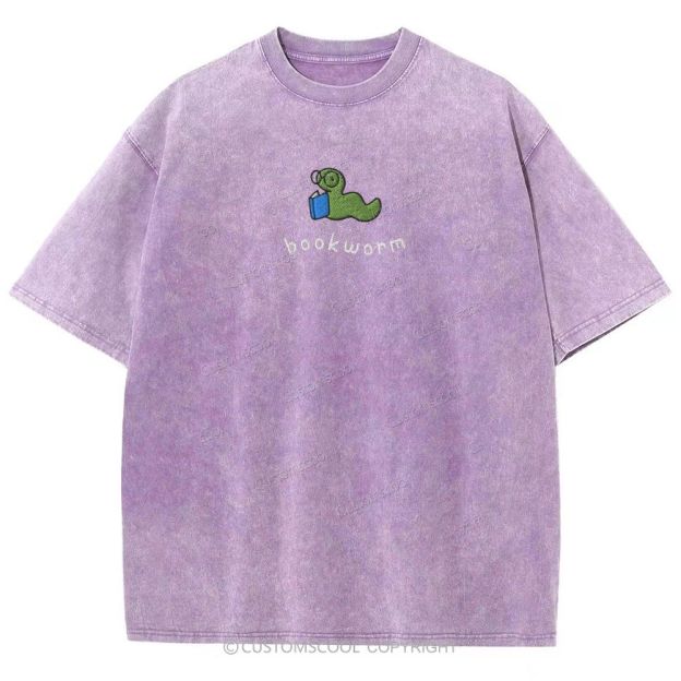 Bookworm Embroidered Unisex Fit Washed T-Shirt