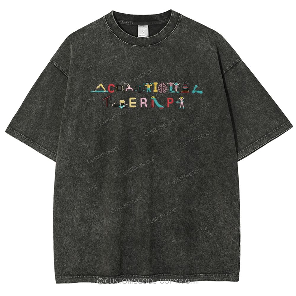 Occupational Therapy Embroidered Unisex Fit Washed T-Shirt
