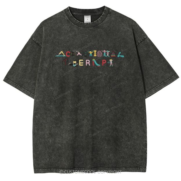 Occupational Therapy Embroidered Unisex Fit Washed T-Shirt