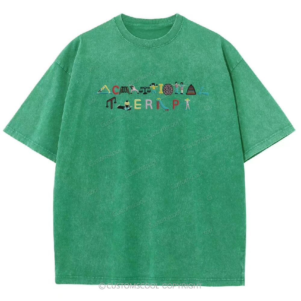 Occupational Therapy Embroidered Unisex Fit Washed T-Shirt