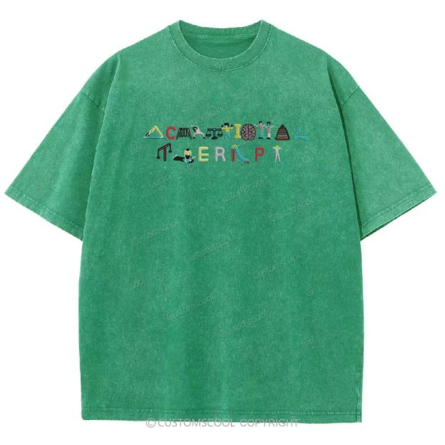 Occupational Therapy Embroidered Unisex Fit Washed T-Shirt