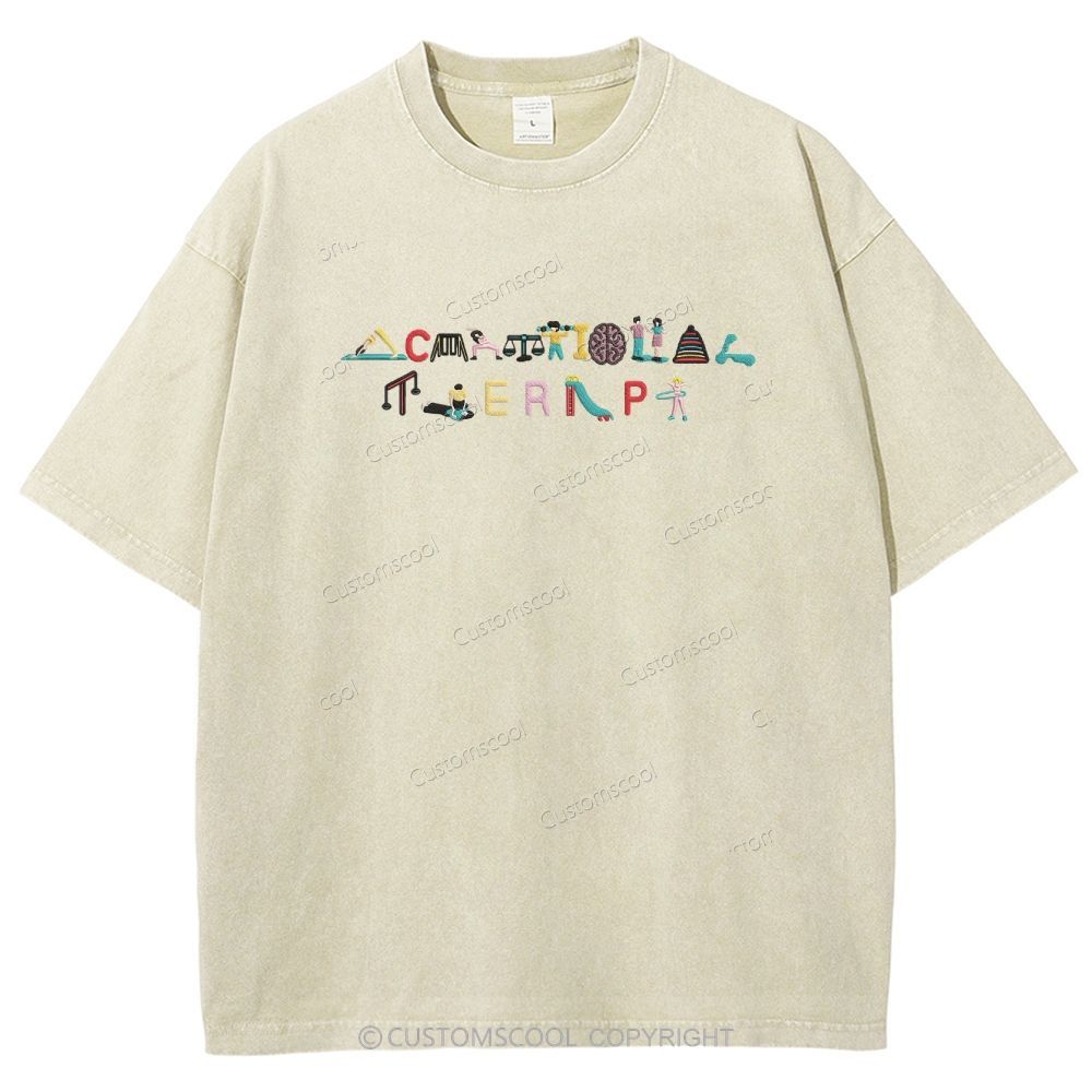 Occupational Therapy Embroidered Unisex Fit Washed T-Shirt