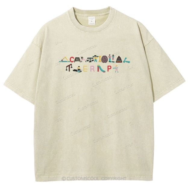 Occupational Therapy Embroidered Unisex Fit Washed T-Shirt