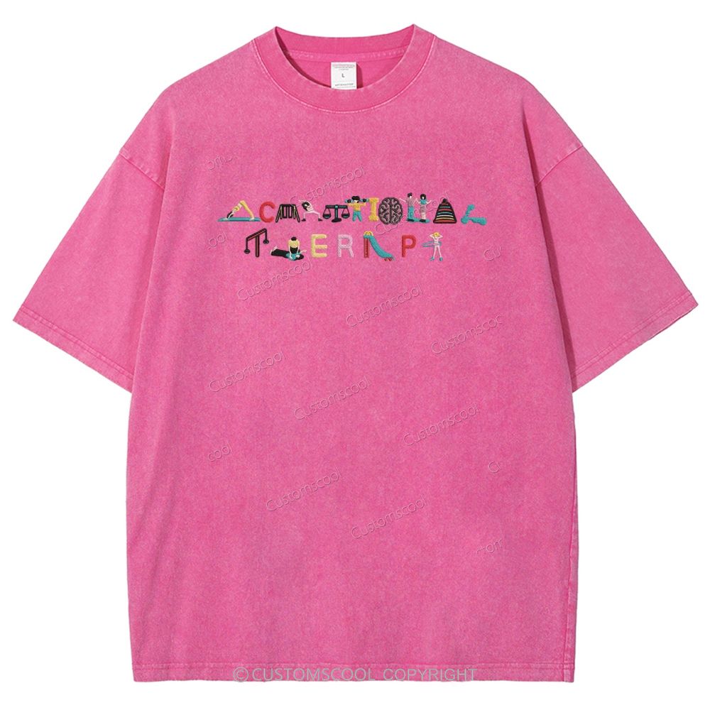 Occupational Therapy Embroidered Unisex Fit Washed T-Shirt