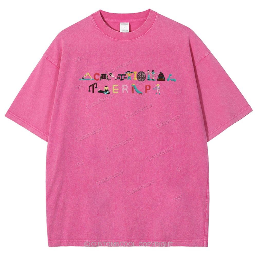 Occupational Therapy Embroidered Unisex Fit Washed T-Shirt