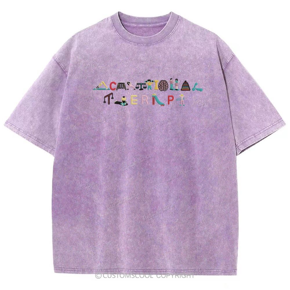 Occupational Therapy Embroidered Unisex Fit Washed T-Shirt