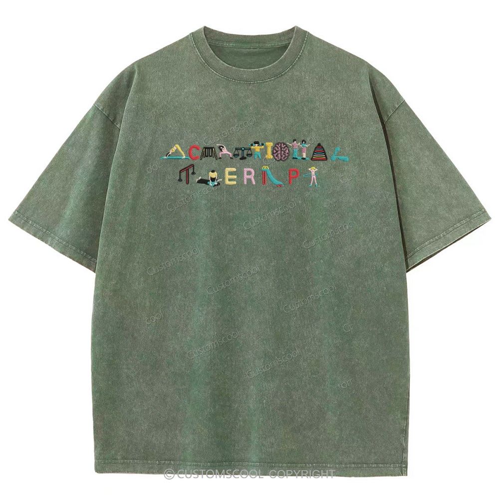 Occupational Therapy Embroidered Unisex Fit Washed T-Shirt
