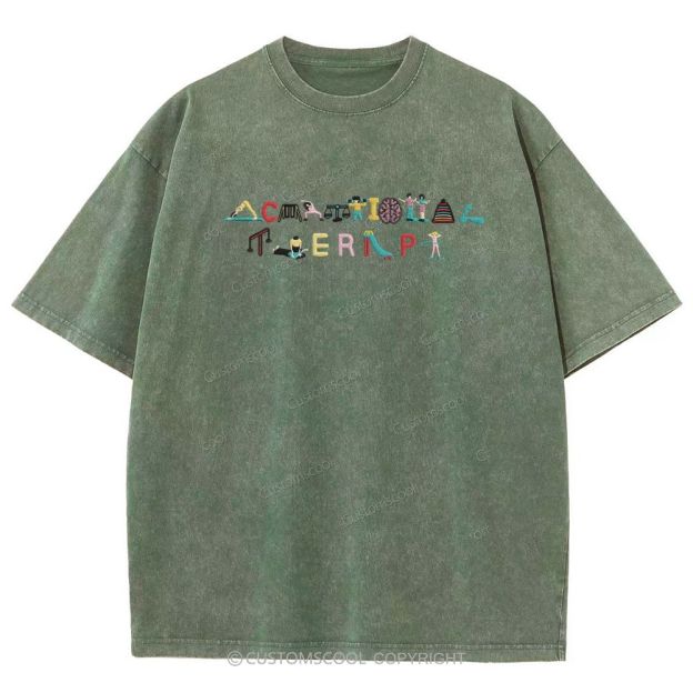 Occupational Therapy Embroidered Unisex Fit Washed T-Shirt