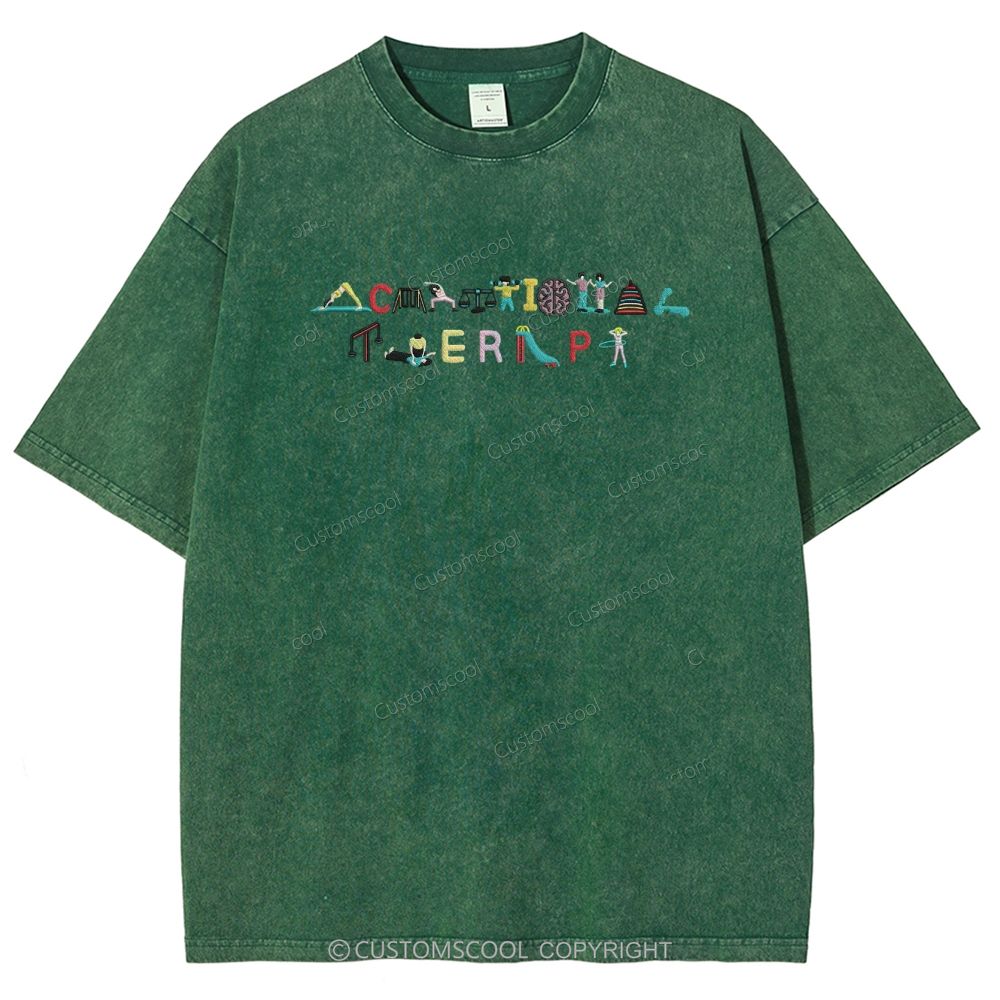 Occupational Therapy Embroidered Unisex Fit Washed T-Shirt