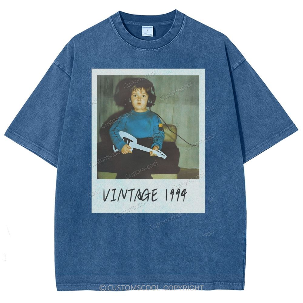 Vintage Addcustom Date Photo Unisex Fit Washed T-Shirt Customscool