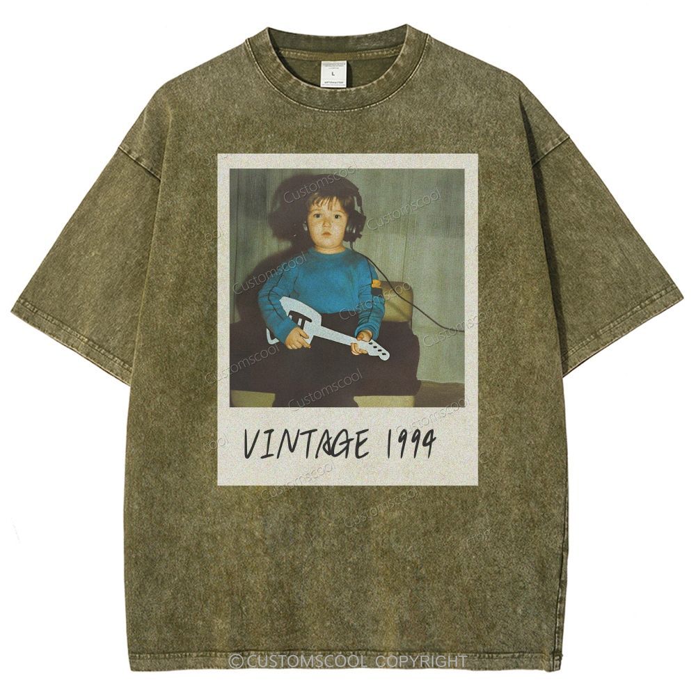 Vintage Addcustom Date Photo Unisex Fit Washed T-Shirt Customscool
