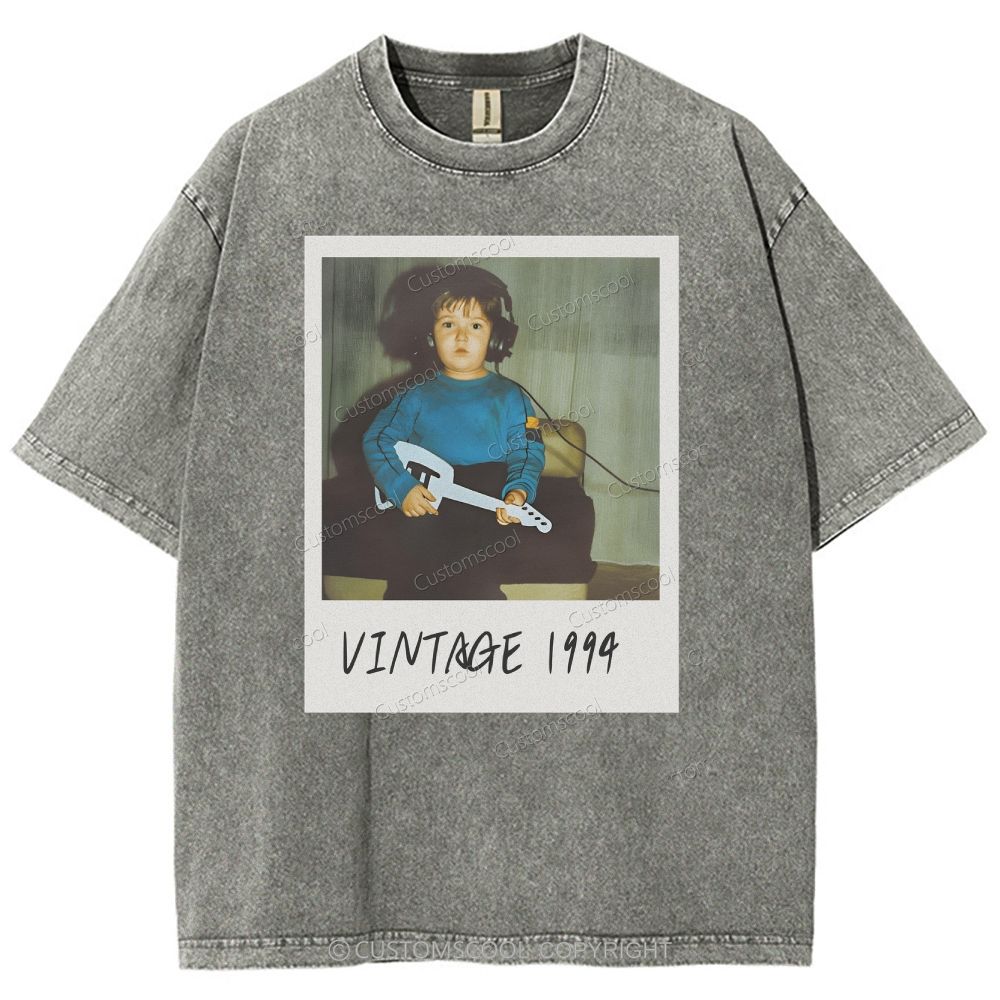 Vintage Addcustom Date Photo Unisex Fit Washed T-Shirt Customscool