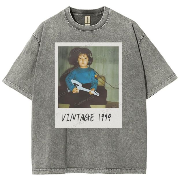 Vintage Addcustom Date Photo Unisex Fit Washed T-Shirt Customscool