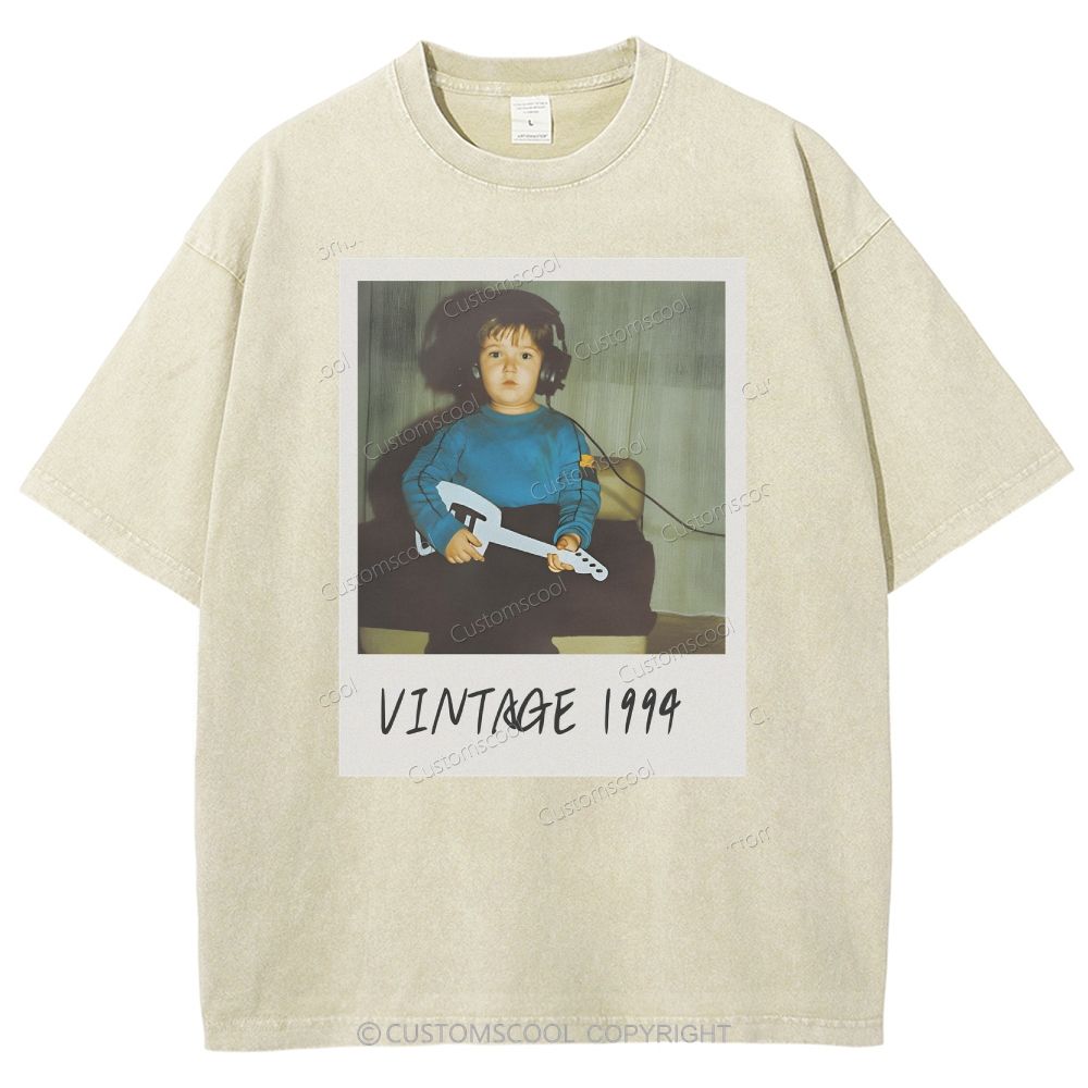 Vintage Addcustom Date Photo Unisex Fit Washed T-Shirt Customscool