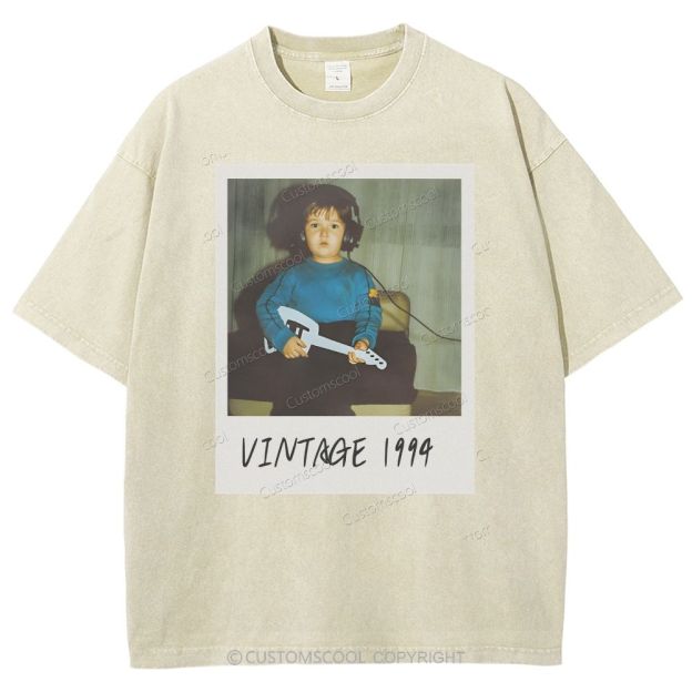 Vintage Addcustom Date Photo Unisex Fit Washed T-Shirt Customscool