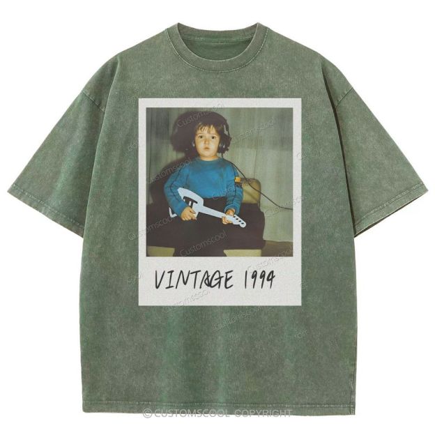 Vintage Addcustom Date Photo Unisex Fit Washed T-Shirt Customscool