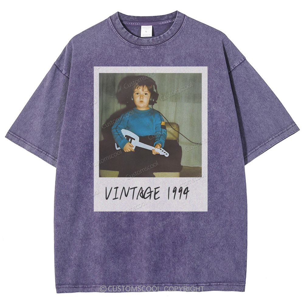 Vintage Addcustom Date Photo Unisex Fit Washed T-Shirt Customscool