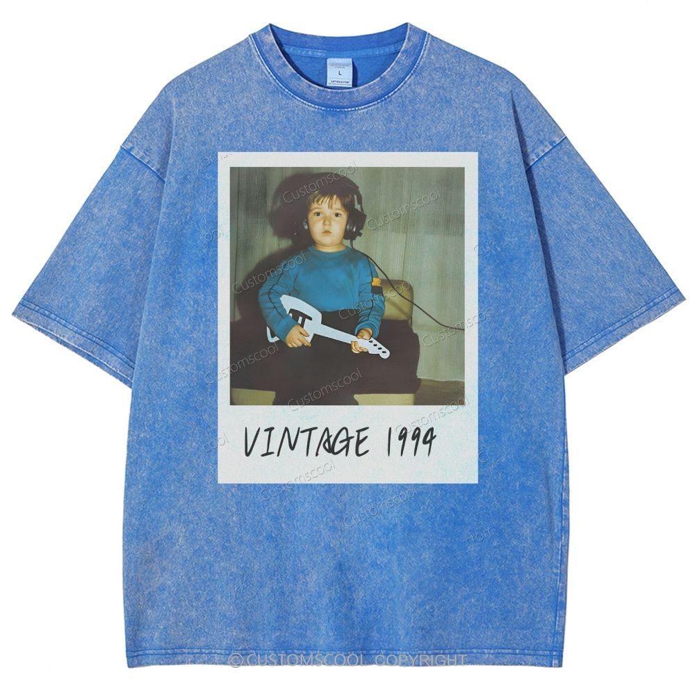 Vintage Addcustom Date Photo Unisex Fit Washed T-Shirt Customscool