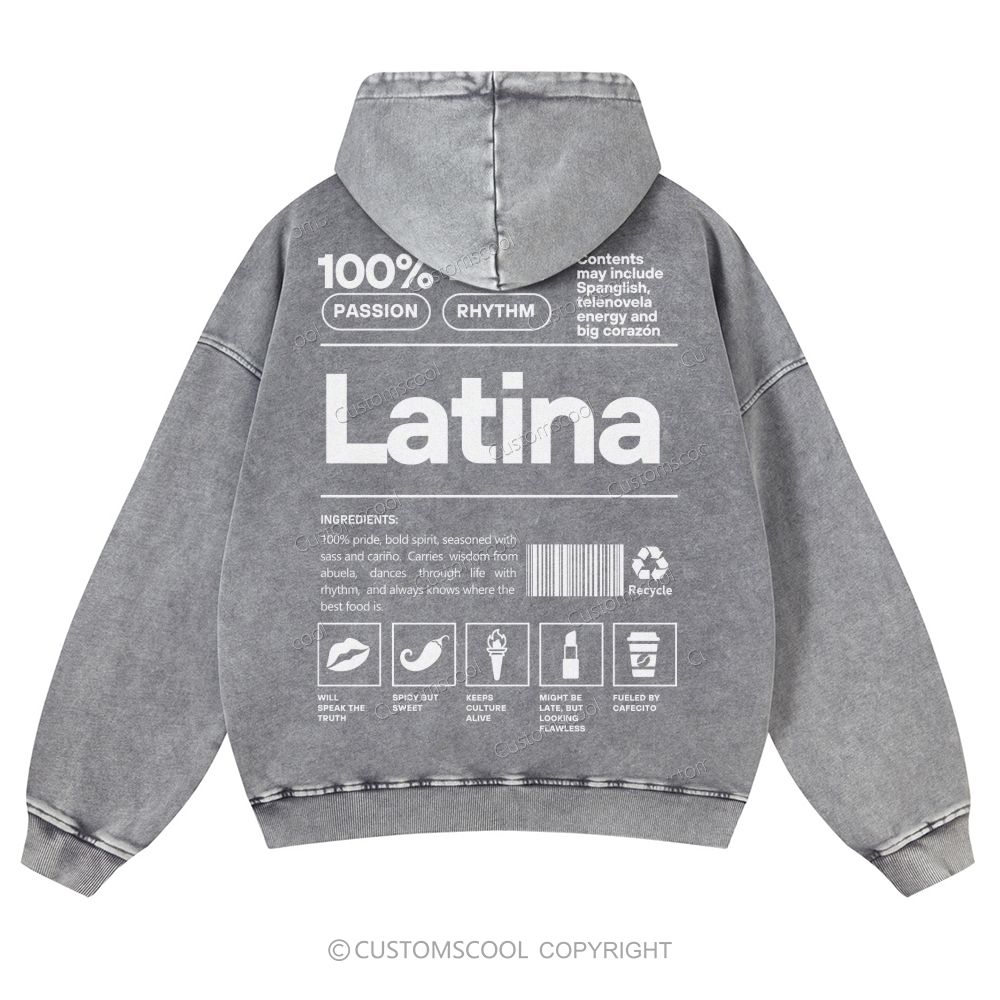 Latina Casual Washed Hoodie Customscool