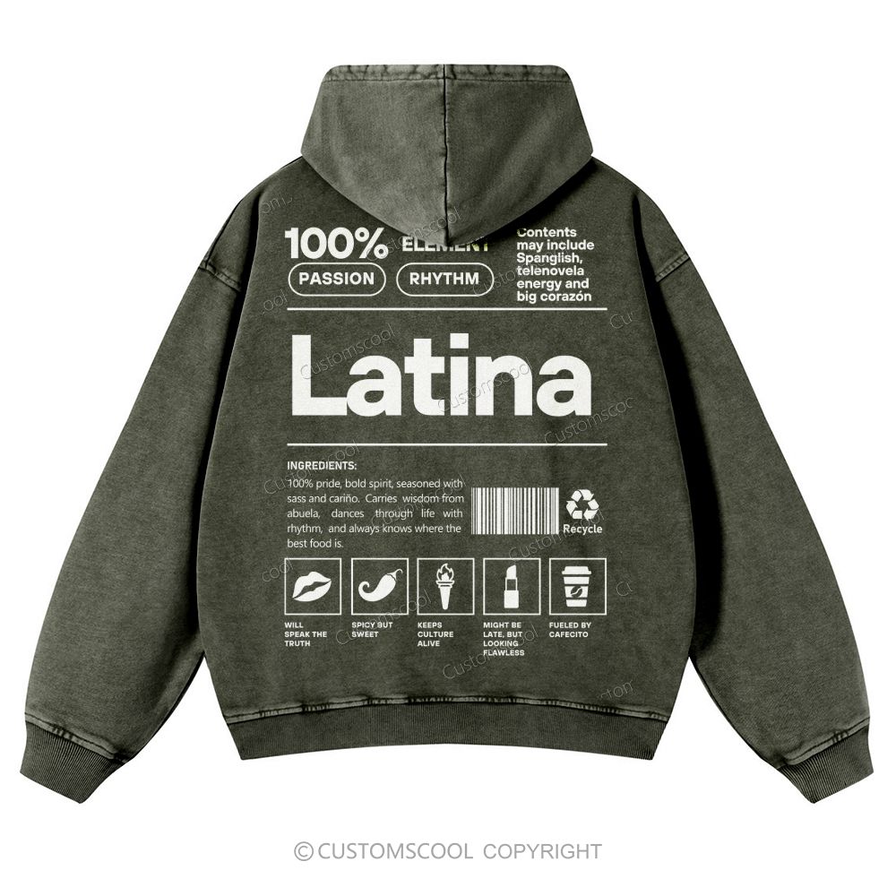 Latina Casual Washed Hoodie Customscool