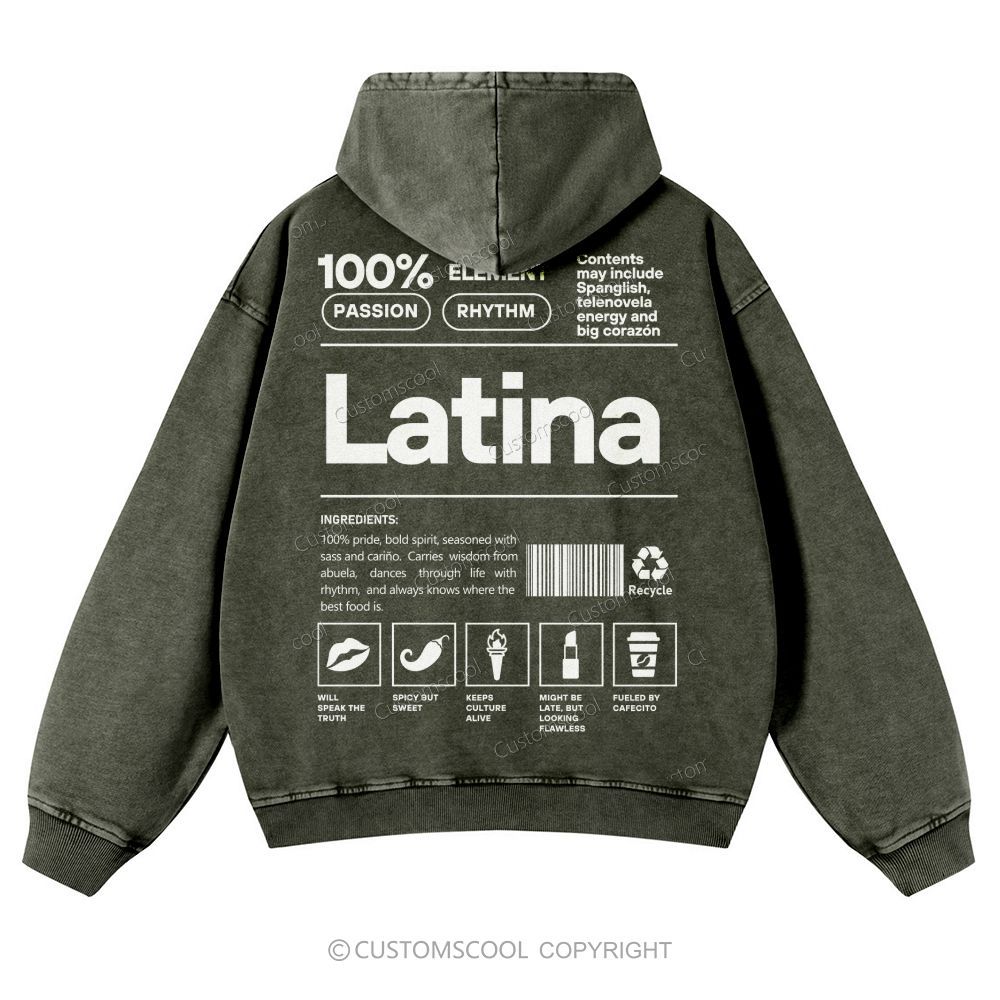 Latina Casual Washed Hoodie Customscool