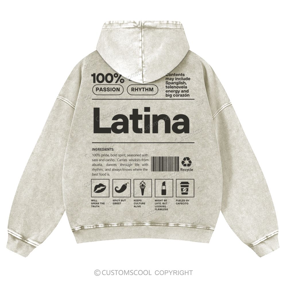 Latina Casual Washed Hoodie Customscool