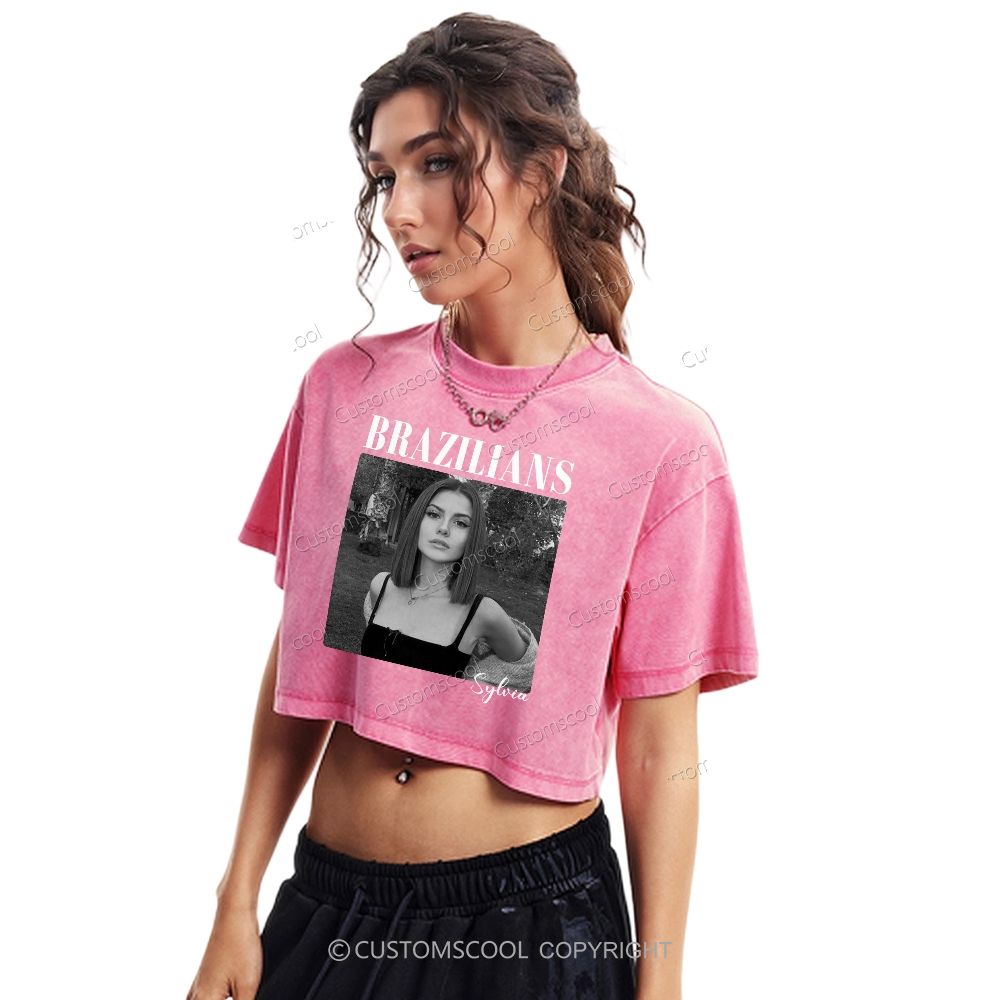 Brazilians Addcustom Photo and Name Washed Cropped T-Shirt