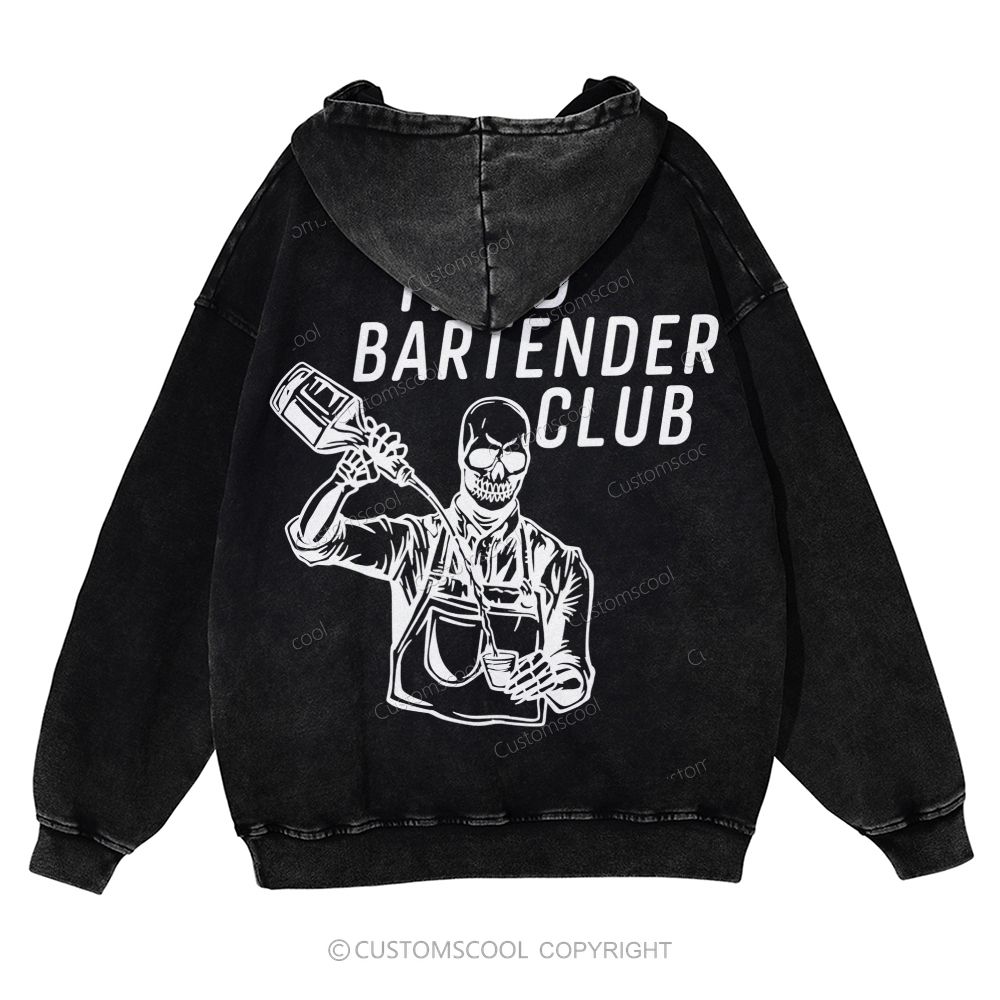 Tired Bartender Club Casual Washed Hoodie Customscool