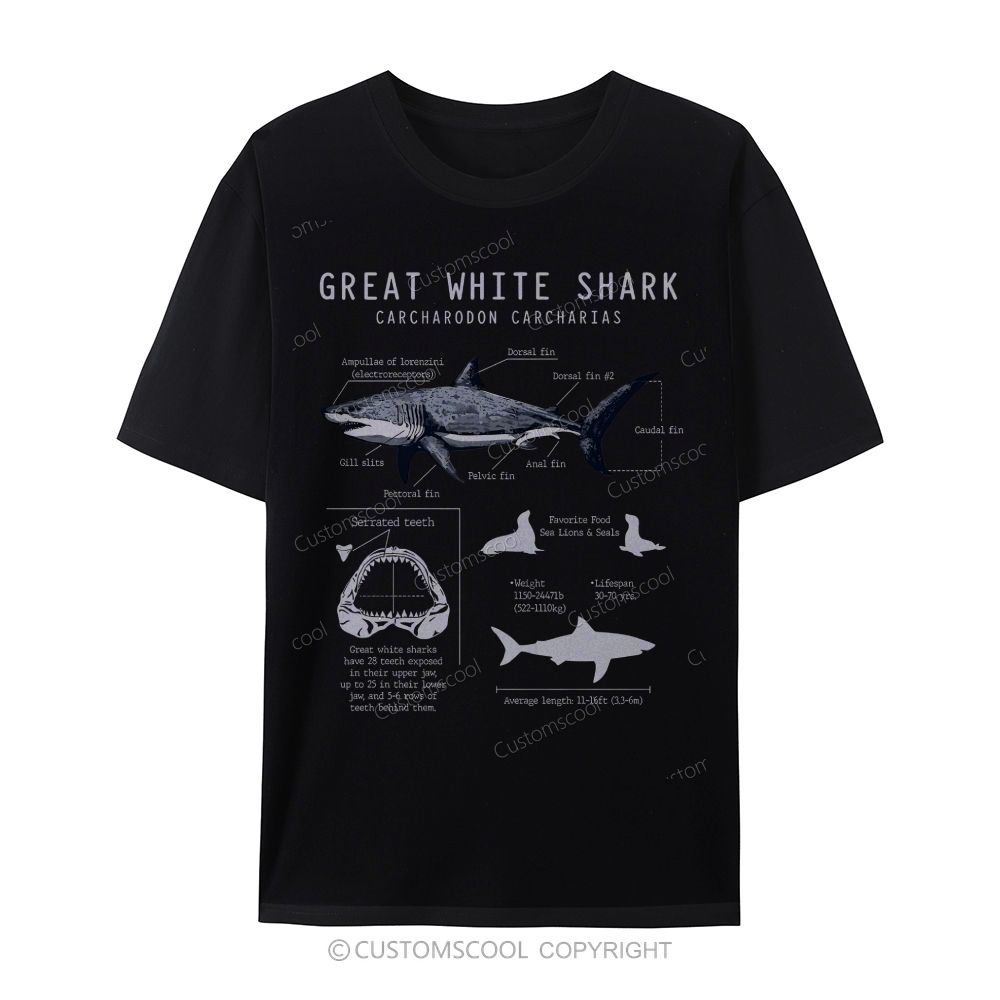 Great White Shark Unisex Cotton T-Shirt Customscool