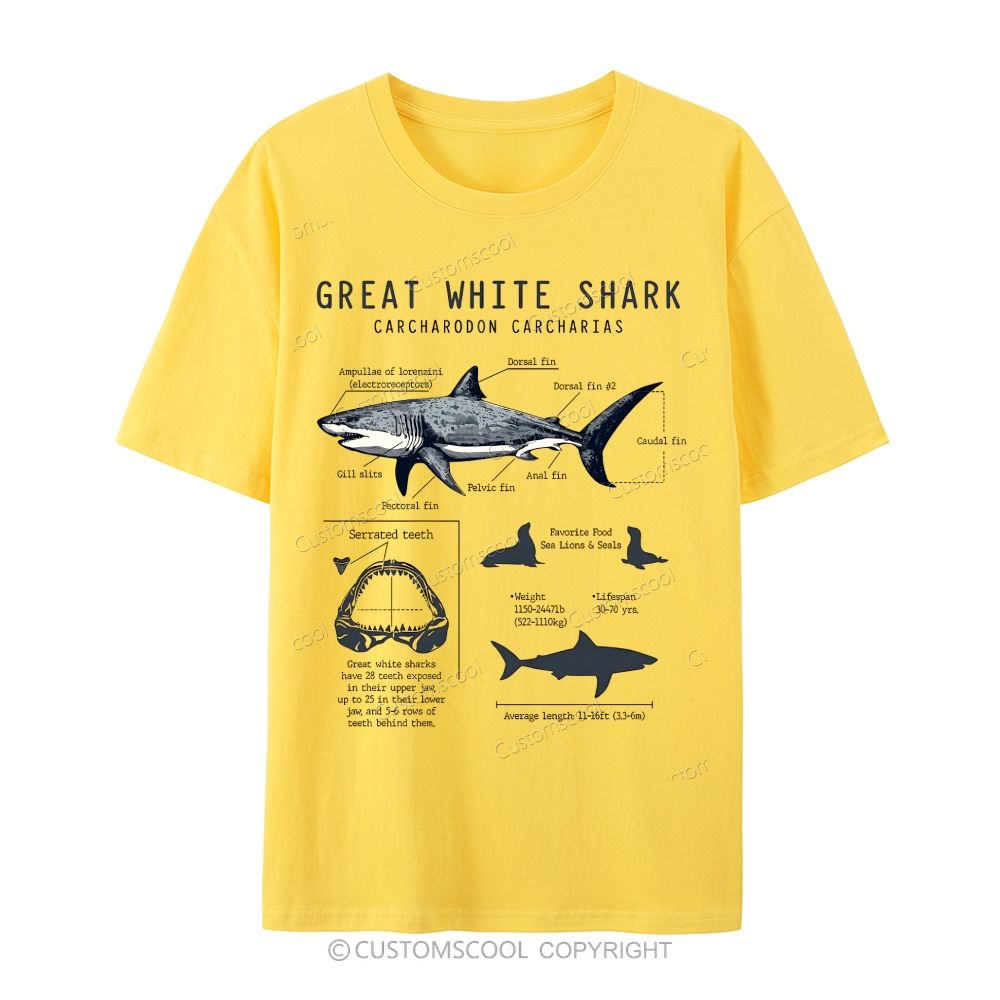 Great White Shark Unisex Cotton T-Shirt Customscool
