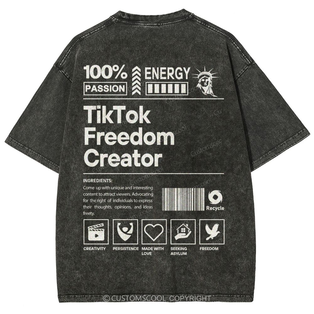 TikTok Freedom Creator Unisex Fit Washed T-Shirt Customscool