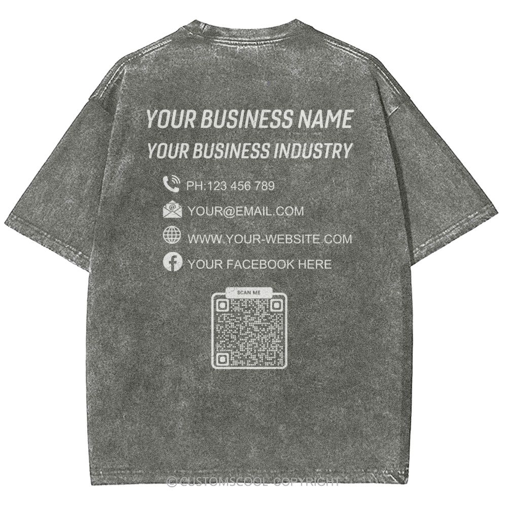 Customize Your Company Name, Industry, Phone Number, Email Address, Website, And Facebook Information Unisex Fit Washed T-Shirt