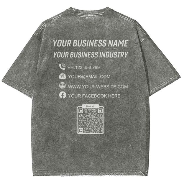 Customize Your Company Name, Industry, Phone Number, Email Address, Website, And Facebook Information Unisex Fit Washed T-Shirt