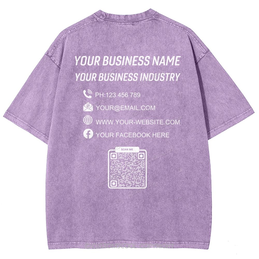 Customize Your Company Name, Industry, Phone Number, Email Address, Website, And Facebook Information Unisex Fit Washed T-Shirt