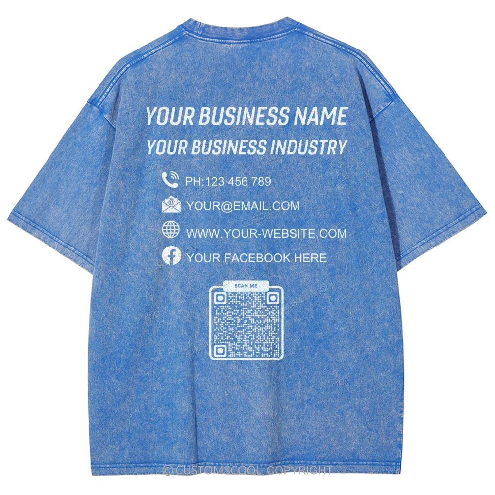 Customize Your Company Name, Industry, Phone Number, Email Address, Website, And Facebook Information Unisex Fit Washed T-Shirt